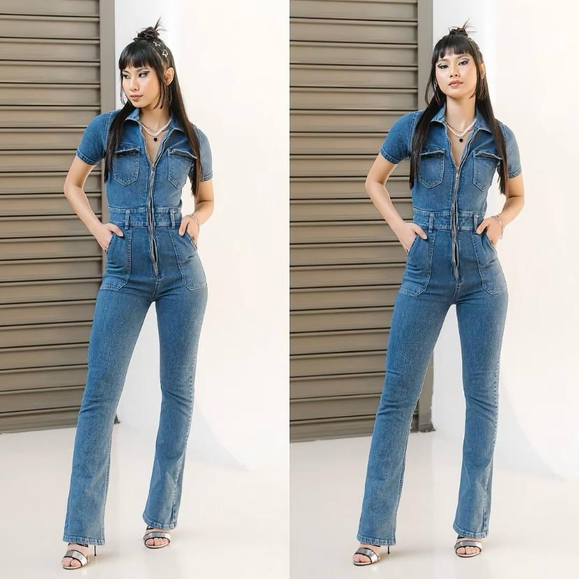 Leiyrue - A6GG2C1 - Jumpsuit Zipper Denim - Blue