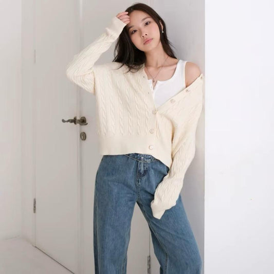 Leiyrue - A3GG3C13 - Cardigan Knit Long Sleeve - Ivory