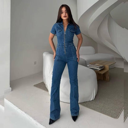 Leiyrue - A6GG2C1 - Jumpsuit Zipper Denim - Blue