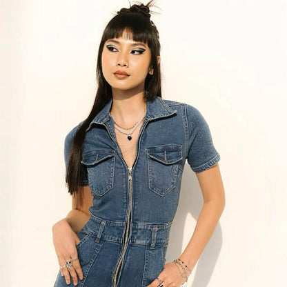 Leiyrue - A6GG2C1 - Jumpsuit Zipper Denim - Blue