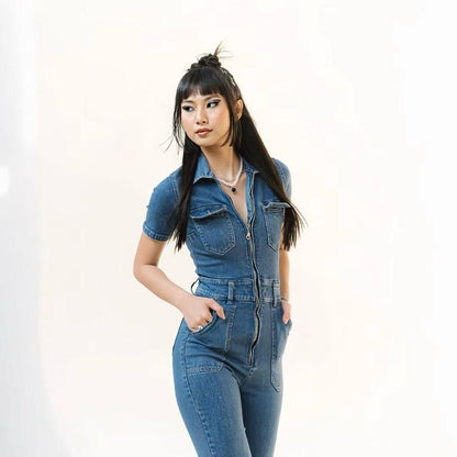 Leiyrue - A6GG2C1 - Jumpsuit Zipper Denim - Blue