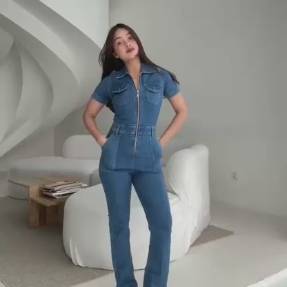 Leiyrue - A6GG2C1 - Jumpsuit Zipper Denim - Blue